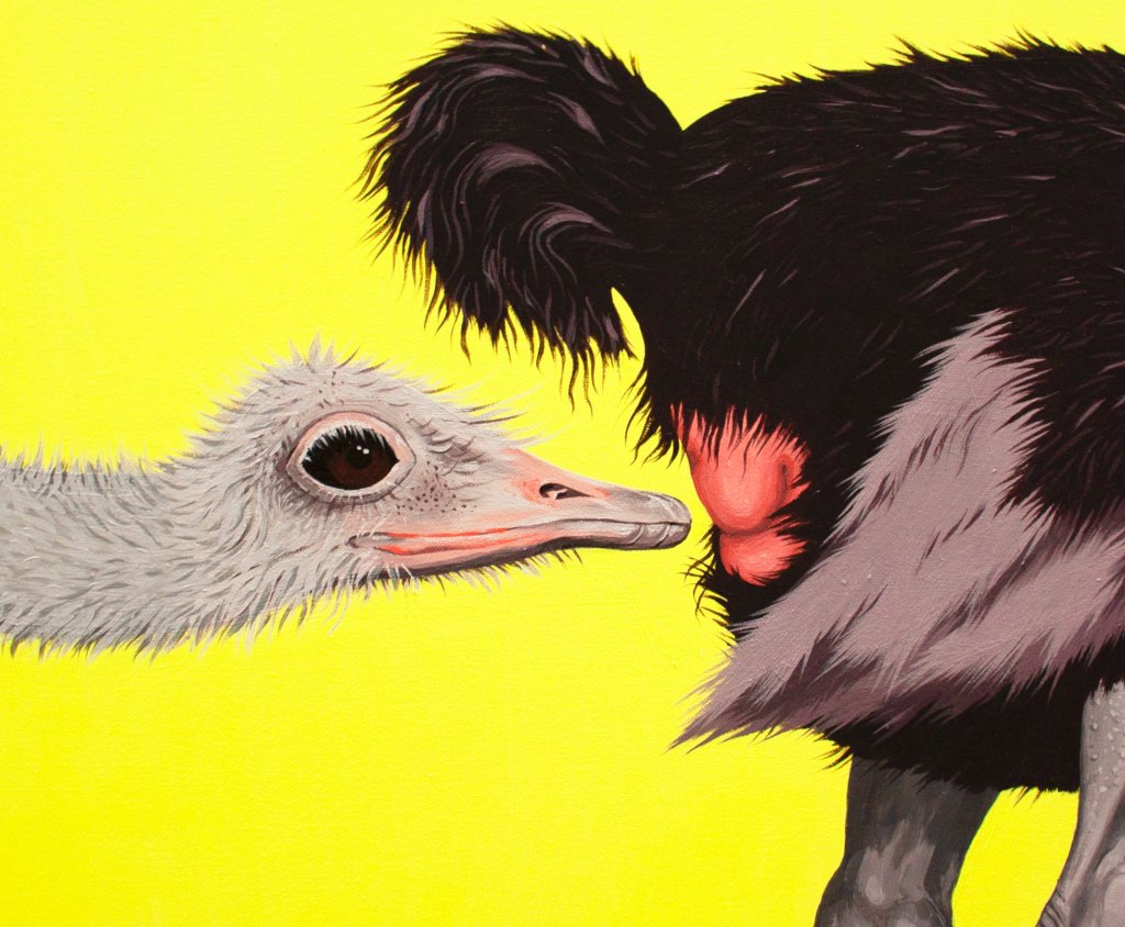 Going New Places Seeing New Things / Ostrich Triptych / 2022 / acrylic paint on canvas / detail / Mina Stokke
