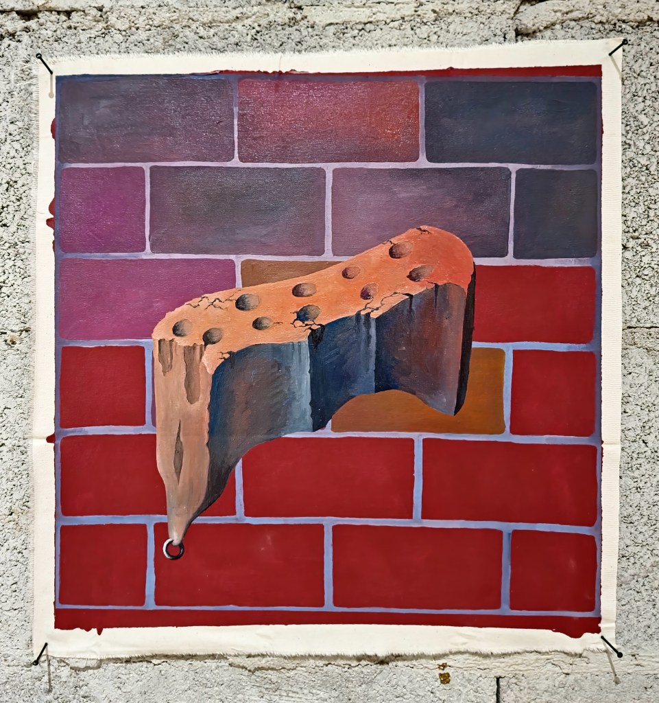 L'histoire d'une pierre artificielle
/ The Story of an Artificial Rock
Acrylics and oil on canvas
Oil paint on various found objects
2025
Mina Stokke 