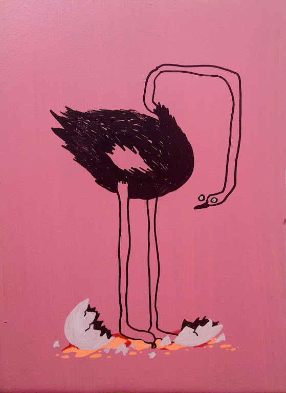 Ostriches Are Singers / Acrylics on MDF / 2022 / Mina Stokke