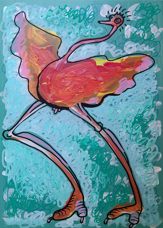 Ostriches Are Dancers / Acrylics on MDF / 2022 / Mina Stokke