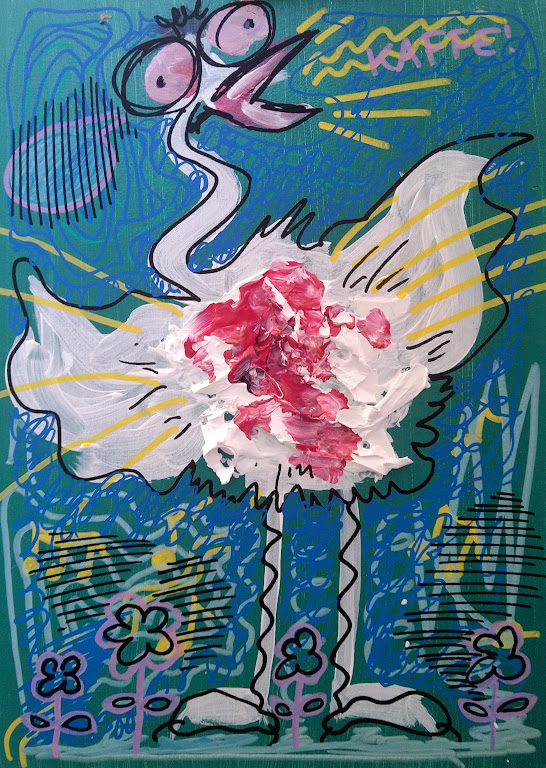 Ostriches Are Friends / Acrylics on MDF / 2022 / Mina Stokke