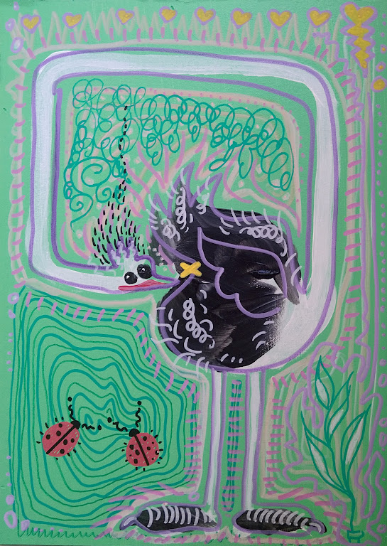 Ostriches Are Lovers / Acrylics on MDF / 2022 / Mina Stokke