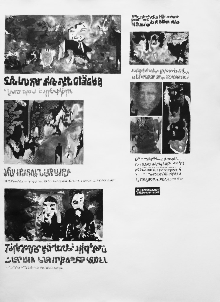 Fake News / 2022 / ink and crayon on paper / 130 cm x 100 cm / Mina Stokke